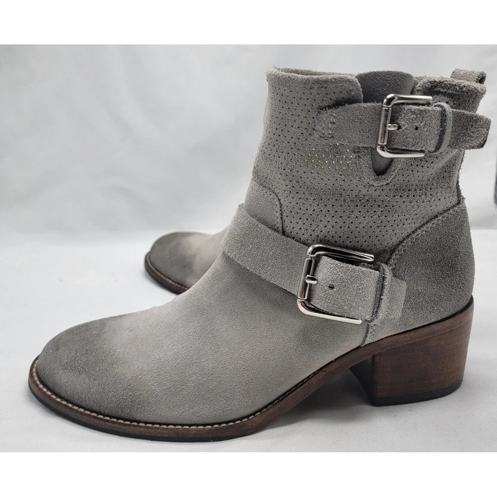 Donald J. Pliner Gray Suede Leather Buckle Ankle Boots Western Women Size 7.5 M - Picture 10 of 14